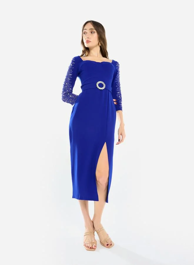 House of Moda Women Embellished Sleeve Midi Dress